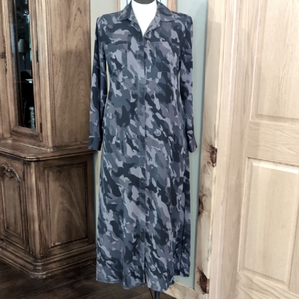 Sz MP Soft Surroundings Blue/Gray Camouflage Long Sleeve Dress